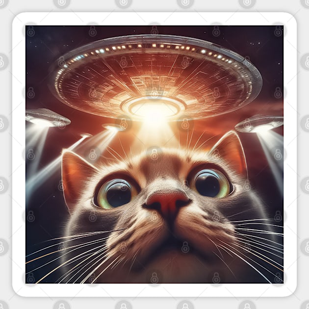 Cat selfie with UFO Sticker by TomFrontierArt